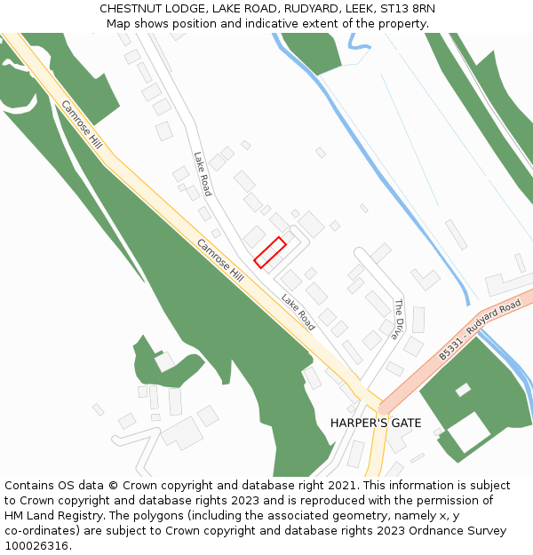 CHESTNUT LODGE, LAKE ROAD, RUDYARD, LEEK, ST13 8RN: Location map and indicative extent of plot