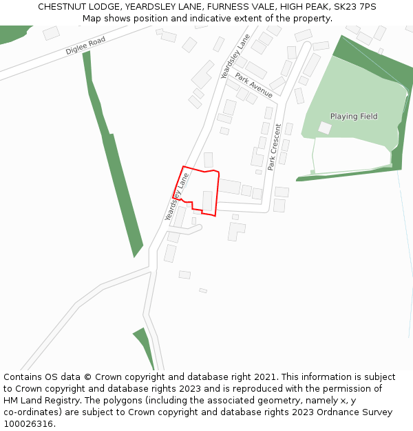 CHESTNUT LODGE, YEARDSLEY LANE, FURNESS VALE, HIGH PEAK, SK23 7PS: Location map and indicative extent of plot