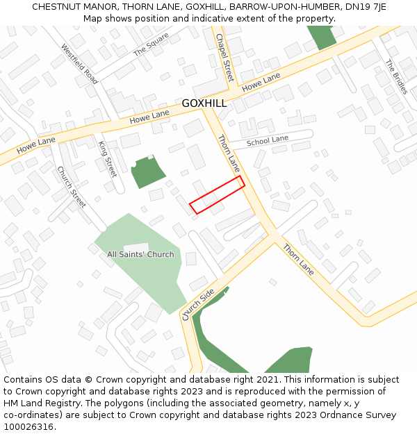 CHESTNUT MANOR, THORN LANE, GOXHILL, BARROW-UPON-HUMBER, DN19 7JE: Location map and indicative extent of plot