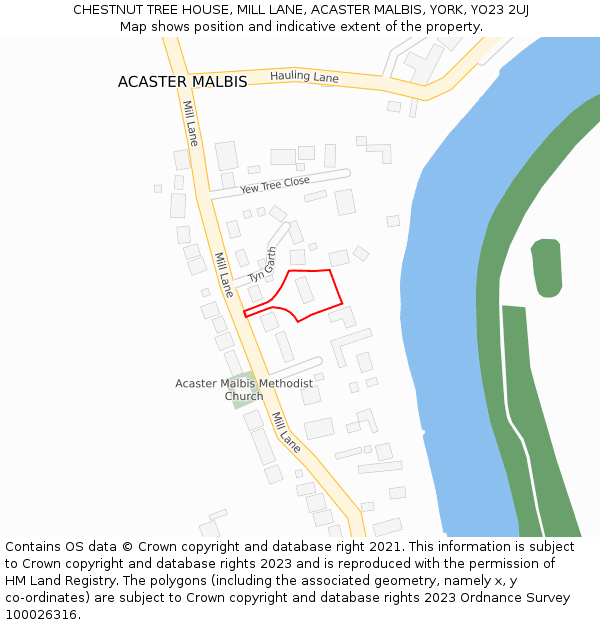 CHESTNUT TREE HOUSE, MILL LANE, ACASTER MALBIS, YORK, YO23 2UJ: Location map and indicative extent of plot