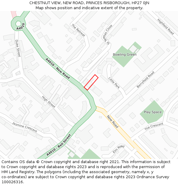 CHESTNUT VIEW, NEW ROAD, PRINCES RISBOROUGH, HP27 0JN: Location map and indicative extent of plot