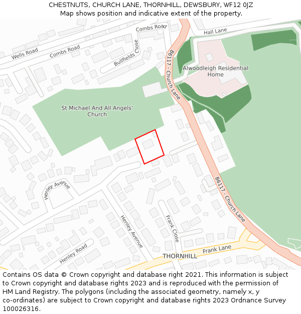 CHESTNUTS, CHURCH LANE, THORNHILL, DEWSBURY, WF12 0JZ: Location map and indicative extent of plot