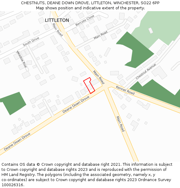 CHESTNUTS, DEANE DOWN DROVE, LITTLETON, WINCHESTER, SO22 6PP: Location map and indicative extent of plot