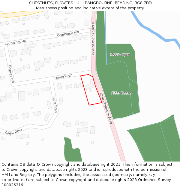 CHESTNUTS, FLOWERS HILL, PANGBOURNE, READING, RG8 7BD: Location map and indicative extent of plot