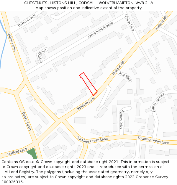 CHESTNUTS, HISTONS HILL, CODSALL, WOLVERHAMPTON, WV8 2HA: Location map and indicative extent of plot