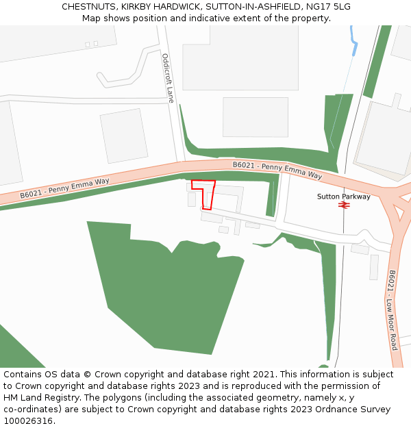 CHESTNUTS, KIRKBY HARDWICK, SUTTON-IN-ASHFIELD, NG17 5LG: Location map and indicative extent of plot