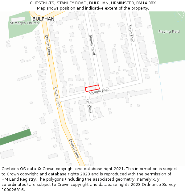 CHESTNUTS, STANLEY ROAD, BULPHAN, UPMINSTER, RM14 3RX: Location map and indicative extent of plot