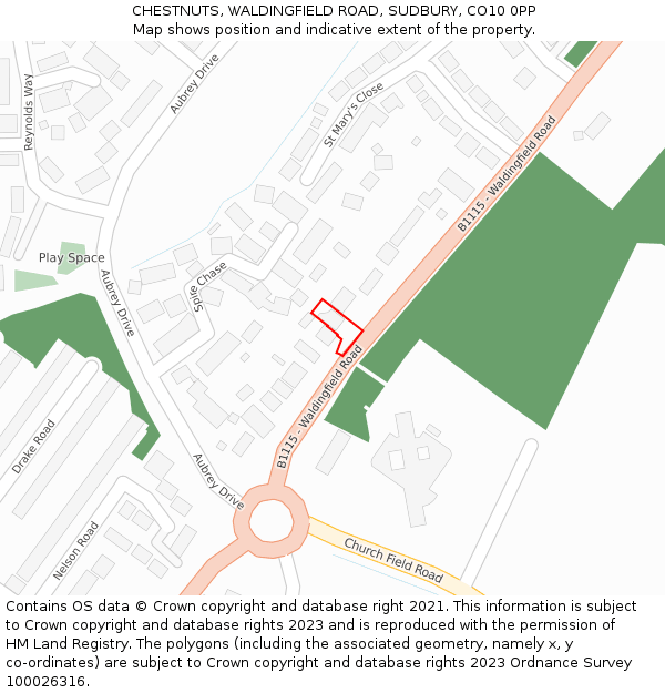 CHESTNUTS, WALDINGFIELD ROAD, SUDBURY, CO10 0PP: Location map and indicative extent of plot