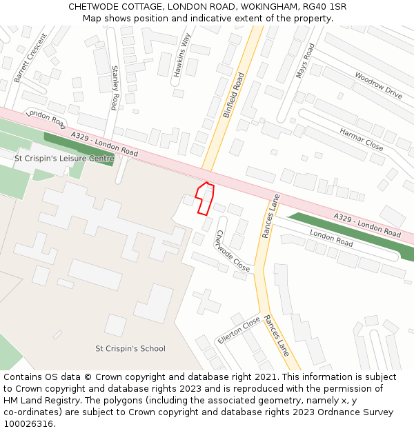 CHETWODE COTTAGE, LONDON ROAD, WOKINGHAM, RG40 1SR: Location map and indicative extent of plot