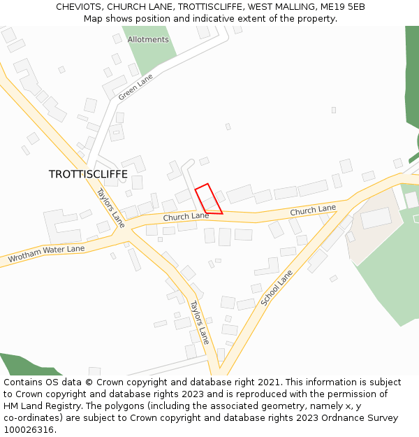 CHEVIOTS, CHURCH LANE, TROTTISCLIFFE, WEST MALLING, ME19 5EB: Location map and indicative extent of plot