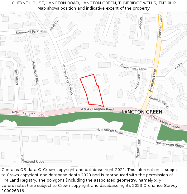 CHEYNE HOUSE, LANGTON ROAD, LANGTON GREEN, TUNBRIDGE WELLS, TN3 0HP: Location map and indicative extent of plot