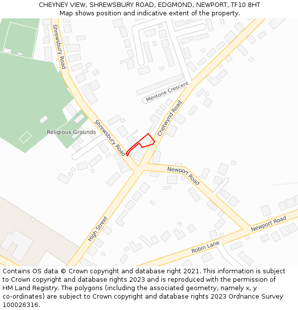 CHEYNEY VIEW, SHREWSBURY ROAD, EDGMOND, NEWPORT, TF10 8HT: Location map and indicative extent of plot