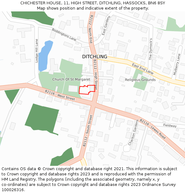 CHICHESTER HOUSE, 11, HIGH STREET, DITCHLING, HASSOCKS, BN6 8SY: Location map and indicative extent of plot