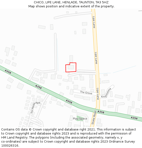 CHICO, LIPE LANE, HENLADE, TAUNTON, TA3 5HZ: Location map and indicative extent of plot