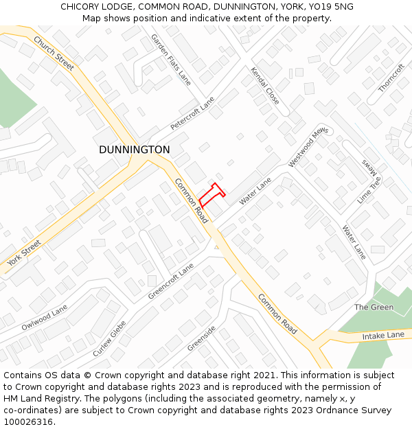 CHICORY LODGE, COMMON ROAD, DUNNINGTON, YORK, YO19 5NG: Location map and indicative extent of plot