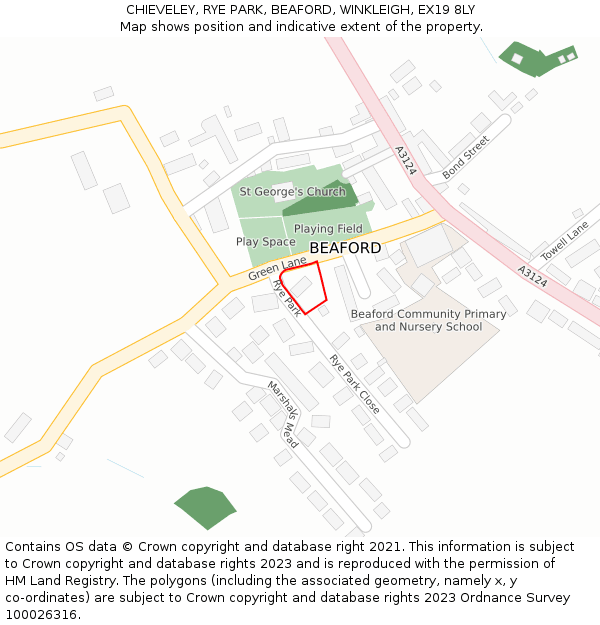 CHIEVELEY, RYE PARK, BEAFORD, WINKLEIGH, EX19 8LY: Location map and indicative extent of plot