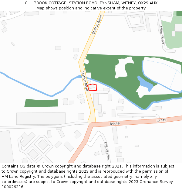 CHILBROOK COTTAGE, STATION ROAD, EYNSHAM, WITNEY, OX29 4HX: Location map and indicative extent of plot