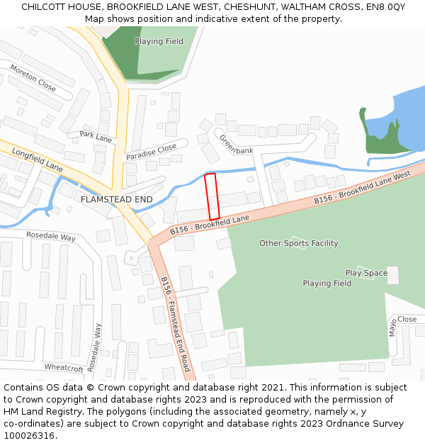 CHILCOTT HOUSE, BROOKFIELD LANE WEST, CHESHUNT, WALTHAM CROSS, EN8 0QY: Location map and indicative extent of plot
