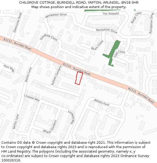 CHILGROVE COTTAGE, BURNDELL ROAD, YAPTON, ARUNDEL, BN18 0HR: Location map and indicative extent of plot