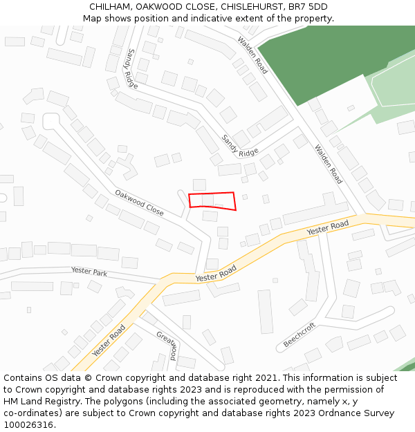 CHILHAM, OAKWOOD CLOSE, CHISLEHURST, BR7 5DD: Location map and indicative extent of plot