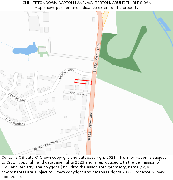 CHILLERTONDOWN, YAPTON LANE, WALBERTON, ARUNDEL, BN18 0AN: Location map and indicative extent of plot