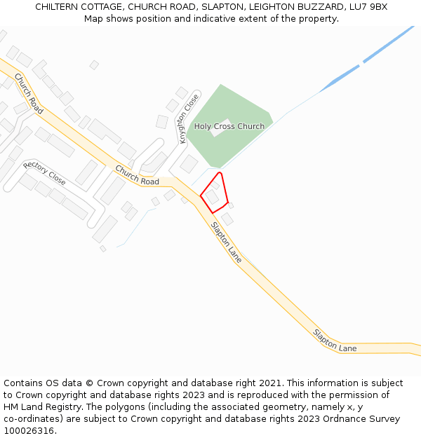CHILTERN COTTAGE, CHURCH ROAD, SLAPTON, LEIGHTON BUZZARD, LU7 9BX: Location map and indicative extent of plot