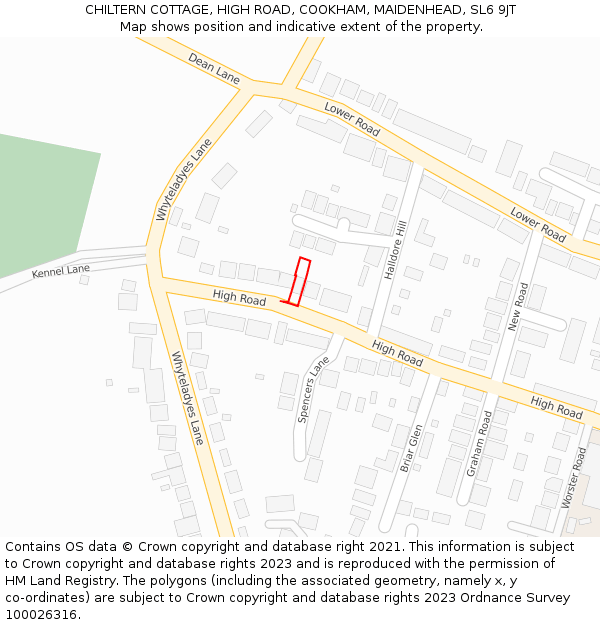 CHILTERN COTTAGE, HIGH ROAD, COOKHAM, MAIDENHEAD, SL6 9JT: Location map and indicative extent of plot
