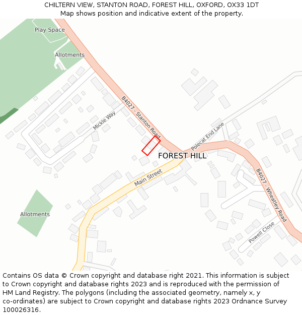 CHILTERN VIEW, STANTON ROAD, FOREST HILL, OXFORD, OX33 1DT: Location map and indicative extent of plot
