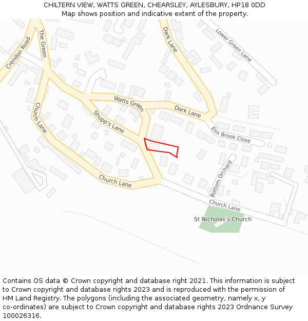 CHILTERN VIEW, WATTS GREEN, CHEARSLEY, AYLESBURY, HP18 0DD: Location map and indicative extent of plot