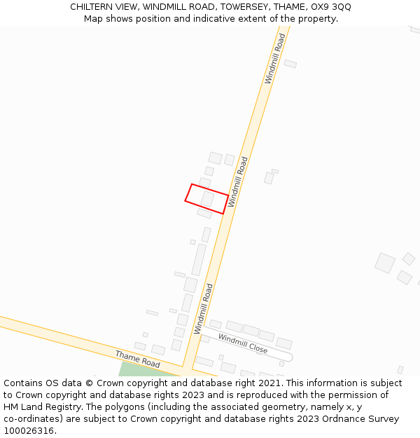 CHILTERN VIEW, WINDMILL ROAD, TOWERSEY, THAME, OX9 3QQ: Location map and indicative extent of plot