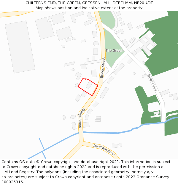CHILTERNS END, THE GREEN, GRESSENHALL, DEREHAM, NR20 4DT: Location map and indicative extent of plot