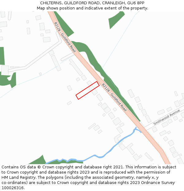 CHILTERNS, GUILDFORD ROAD, CRANLEIGH, GU6 8PP: Location map and indicative extent of plot