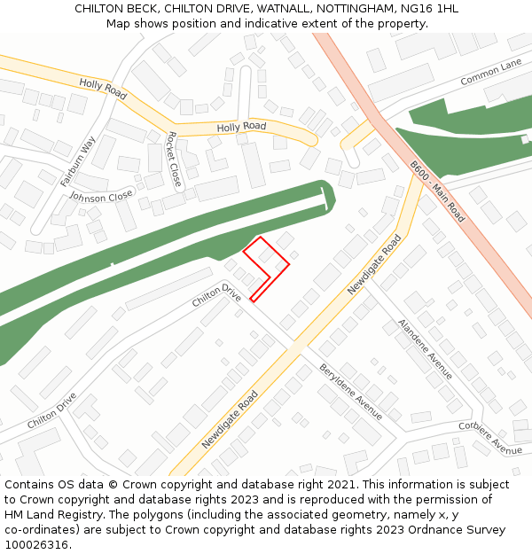 CHILTON BECK, CHILTON DRIVE, WATNALL, NOTTINGHAM, NG16 1HL: Location map and indicative extent of plot