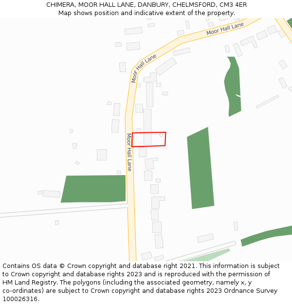 CHIMERA, MOOR HALL LANE, DANBURY, CHELMSFORD, CM3 4ER: Location map and indicative extent of plot