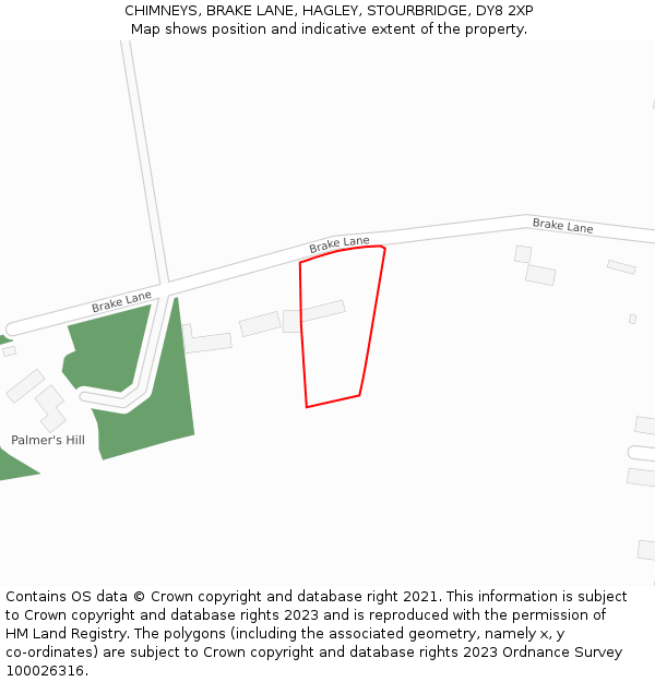 CHIMNEYS, BRAKE LANE, HAGLEY, STOURBRIDGE, DY8 2XP: Location map and indicative extent of plot