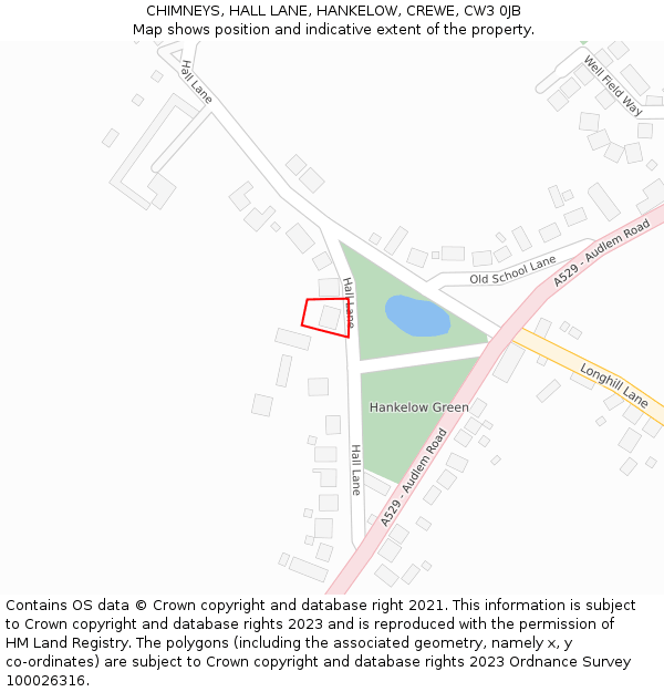 CHIMNEYS, HALL LANE, HANKELOW, CREWE, CW3 0JB: Location map and indicative extent of plot