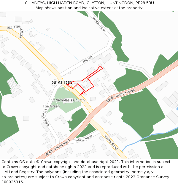 CHIMNEYS, HIGH HADEN ROAD, GLATTON, HUNTINGDON, PE28 5RU: Location map and indicative extent of plot