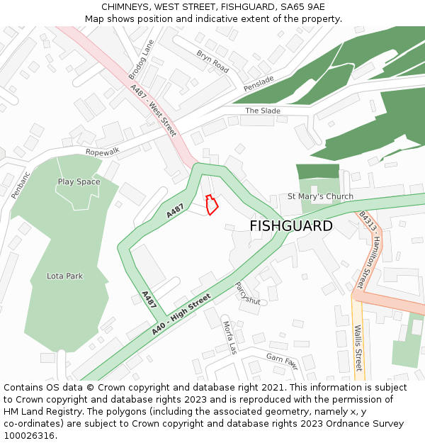 CHIMNEYS, WEST STREET, FISHGUARD, SA65 9AE: Location map and indicative extent of plot