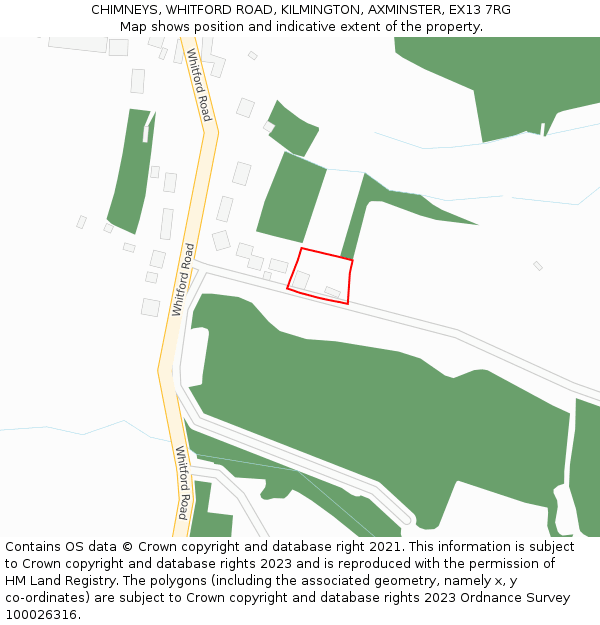 CHIMNEYS, WHITFORD ROAD, KILMINGTON, AXMINSTER, EX13 7RG: Location map and indicative extent of plot