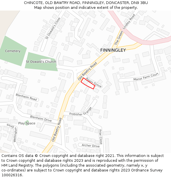 CHINCOTE, OLD BAWTRY ROAD, FINNINGLEY, DONCASTER, DN9 3BU: Location map and indicative extent of plot