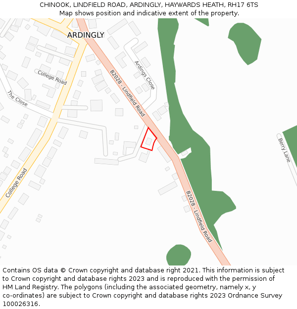 CHINOOK, LINDFIELD ROAD, ARDINGLY, HAYWARDS HEATH, RH17 6TS: Location map and indicative extent of plot