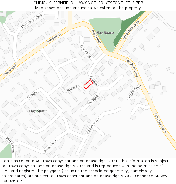 CHINOUK, FERNFIELD, HAWKINGE, FOLKESTONE, CT18 7EB: Location map and indicative extent of plot