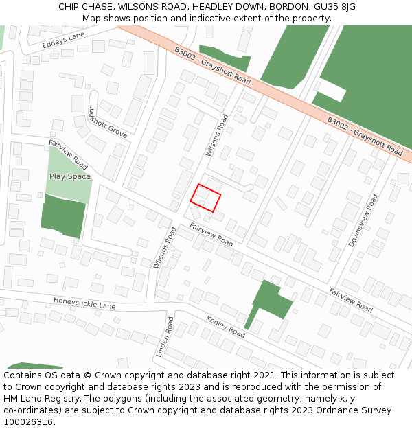 CHIP CHASE, WILSONS ROAD, HEADLEY DOWN, BORDON, GU35 8JG: Location map and indicative extent of plot