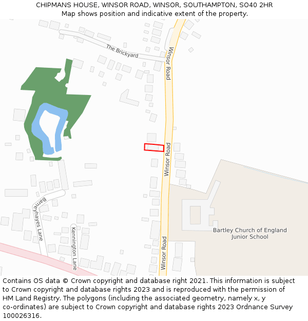 CHIPMANS HOUSE, WINSOR ROAD, WINSOR, SOUTHAMPTON, SO40 2HR: Location map and indicative extent of plot