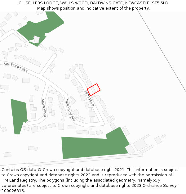 CHISELLERS LODGE, WALLS WOOD, BALDWINS GATE, NEWCASTLE, ST5 5LD: Location map and indicative extent of plot