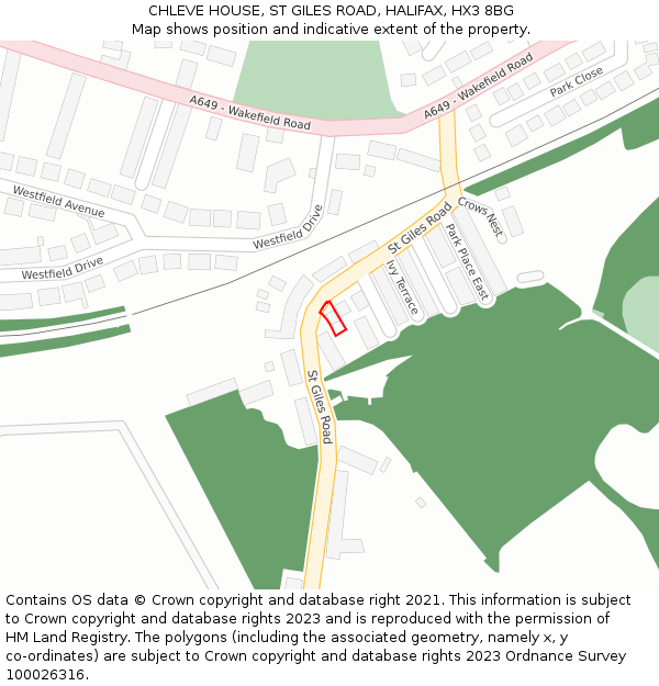 CHLEVE HOUSE, ST GILES ROAD, HALIFAX, HX3 8BG: Location map and indicative extent of plot