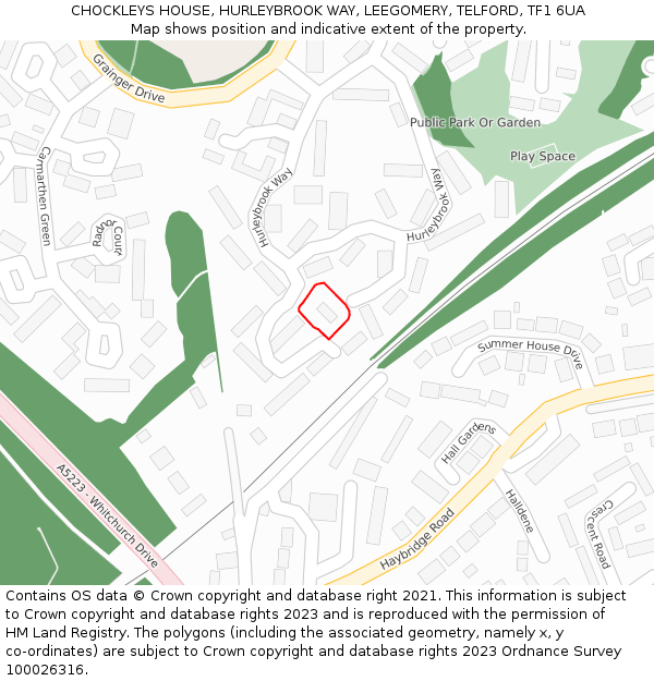 CHOCKLEYS HOUSE, HURLEYBROOK WAY, LEEGOMERY, TELFORD, TF1 6UA: Location map and indicative extent of plot