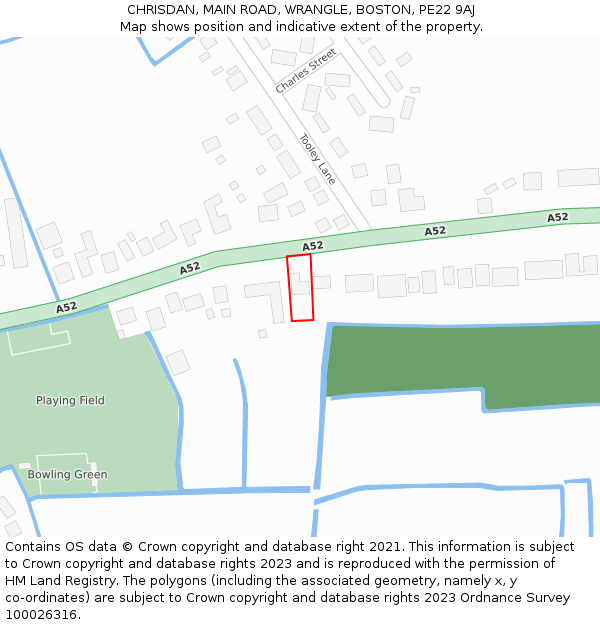 CHRISDAN, MAIN ROAD, WRANGLE, BOSTON, PE22 9AJ: Location map and indicative extent of plot