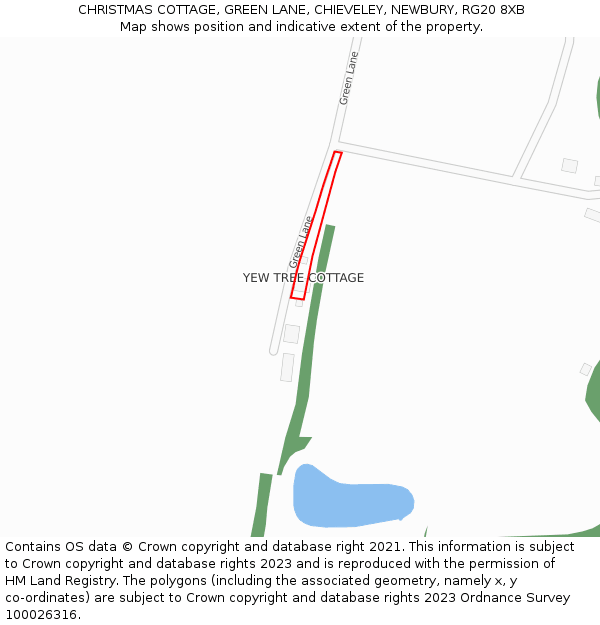 CHRISTMAS COTTAGE, GREEN LANE, CHIEVELEY, NEWBURY, RG20 8XB: Location map and indicative extent of plot