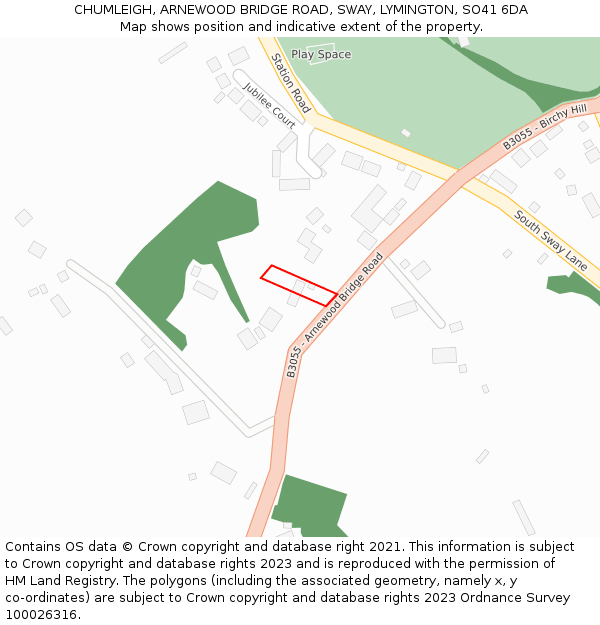 CHUMLEIGH, ARNEWOOD BRIDGE ROAD, SWAY, LYMINGTON, SO41 6DA: Location map and indicative extent of plot